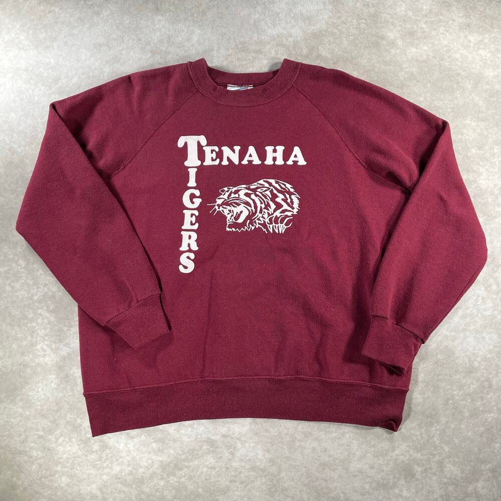 80’s Texas Tenaha Tigers School Sportswear White And Maroon Cozy Sweatshirt